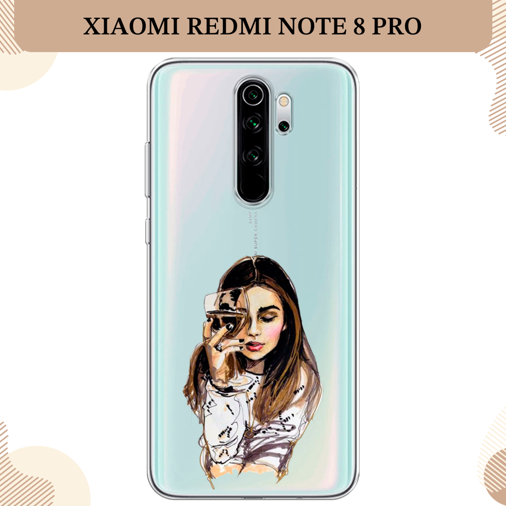 Силиконовый чехол "Девушка с бокалом" на Xiaomi Redmi Note 8 Pro / Сяоми Редми Нот 8 Про, прозрачный