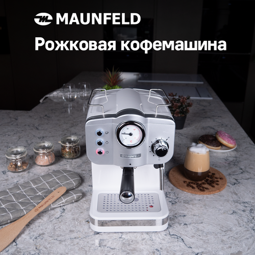 Кофеварка рожковая MAUNFELD MF-735WH PRO, белый пылесос maunfeld mf 2032gr pro
