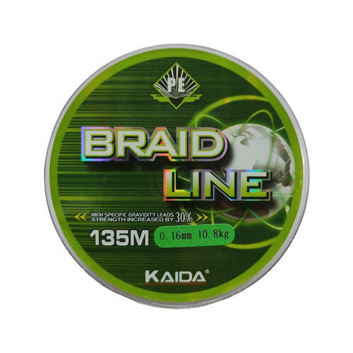 Плетеный шнур BRAID LINE Каида green 135m 0,16 мм 10.8кг плетенка kaida braid line