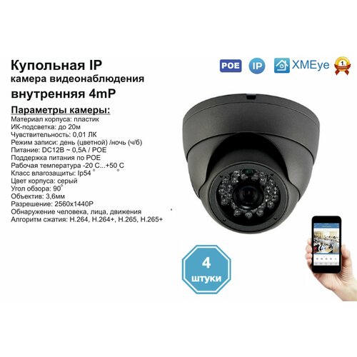 (4шт) DVS300IP4MP(POE). Внутренняя IP камера 4мП с ИК до 20м.