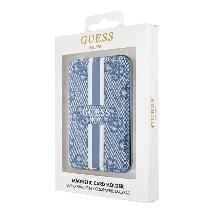 Guess картхолдер для iPhone Wallet Cardslot MagSafe кожа PU с принтом 4G Stripes Blue