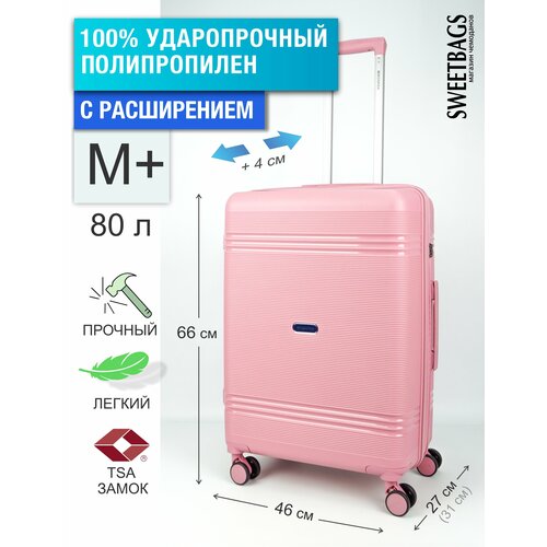 фото Чемодан , 95 л, размер m+, розовый sweetbags