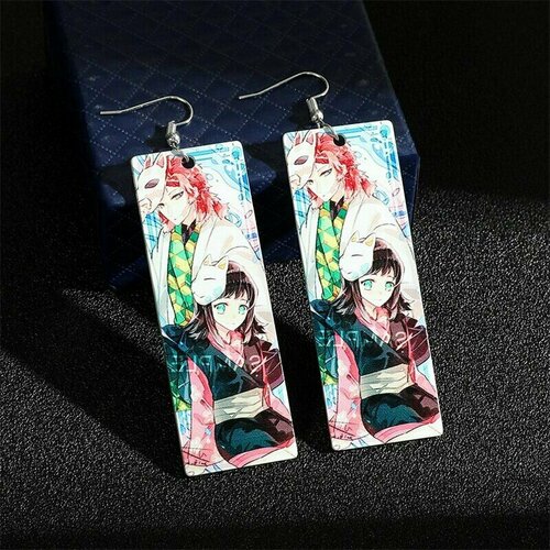 Серьги , зеленый anime demon slayer badge brooch pin cospaly cartoon kimetsu no yaiba sabito kamado tanjirou makomo acrylic pins costume prop