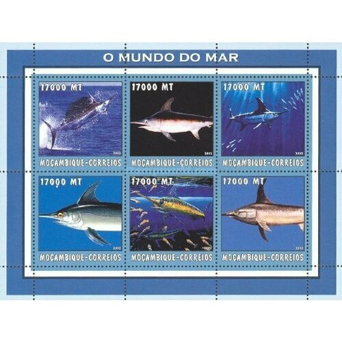 Почтовые марки Мозамбик 2002г. Морская жизнь - Марлины Рыбы MNH