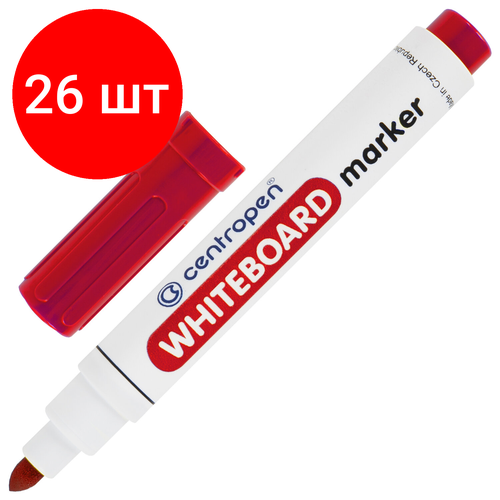 Комплект 26 шт, Маркер стираемый для белой доски красный, CENTROPEN Dry-Wipe, 2.5 мм, 8559, 5 8559 0104 centropen маркер для доски красный centropen dry wipe круглый наконечник 2 5 мм 8559 5 8559 0104 10 шт