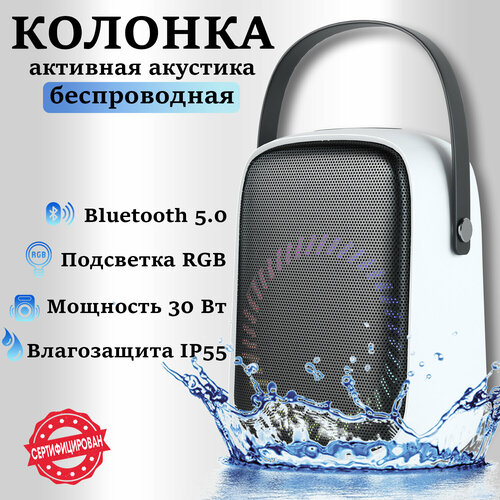 Колонка портативная блютуз белая беспроводная стерео акустика с влагозащитой IP55 TWS вход для микрофона караоке OT-SPF39 900000₽