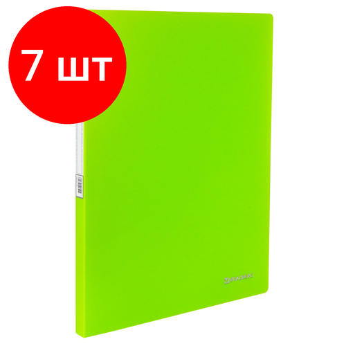 Комплект 7 шт, Папка с металлическим скоросшивателем и внутренним карманом BRAUBERG Neon, 16 мм, зеленая, до 100 листов, 0.7 мм, 227464