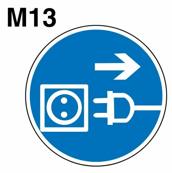 Предписывающие знаки M13 Отключить штепсельную вилку ГОСТ 12.4.026-2015 100мм 1шт