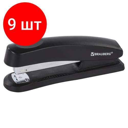 brauberg степлер caiman черный Комплект 9 шт, Степлер №24/6, 26/6 BRAUBERG Standard+, до 30 листов, полнозагрузочный, черный, 228606