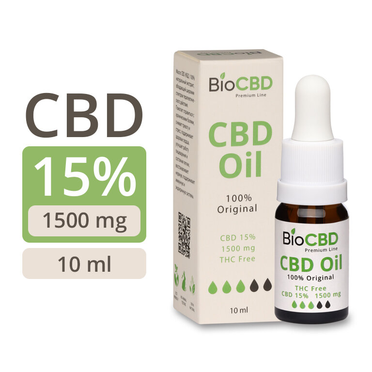 CBD масло "BioCBD" Изолят, Конопляное масло КБД: 1500мг 15% 10мл — фото 1