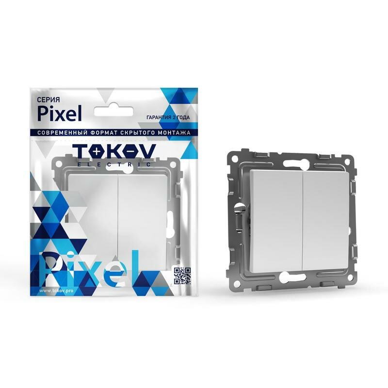 Выключатель 2-кл. СП Pixel 10А IP20 механизм бел. TOKOV ELECTRIC TKE-PX-V2-C01 - фото №1