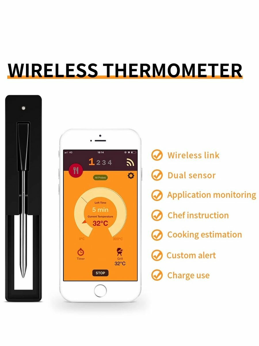 Беспроводной Bluetooth термометр для мяса SM-BBQ1