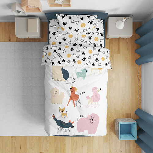 Детский комплект постельного белья BELLEHOME "Собачьи радости", сатин, 1,5 спальный