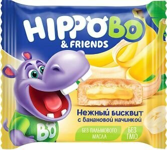 Бисквитное пирожное HIPPOBO (упаковка 12 шт. по 32г) с банановой начинкой