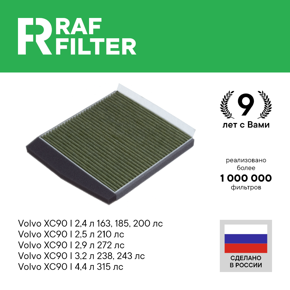 Фильтр салонный антибактериальный противоаллергенный RAF-FILTER RF001VOLY | цена за 1 шт