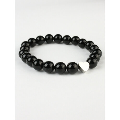 фото Браслет pechinoga design браслет из натурального камня с сердечком, металл, кварц розовый, размер 16 см, размер s, черный, серебряный