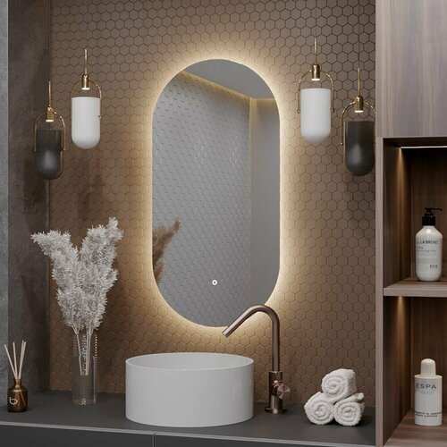 Зеркало Олимпия 100*55 см для ванной с нейтральной LED-подсветкой и антизапотеванием
