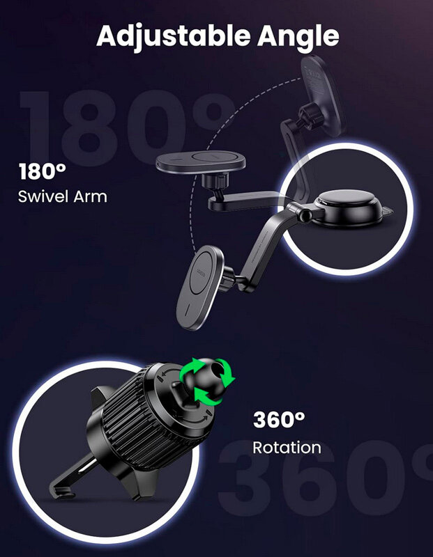 Держатель автомобильный UGREEN магнитный с функцией зарядного устройства. Цвет: черный - фото №4