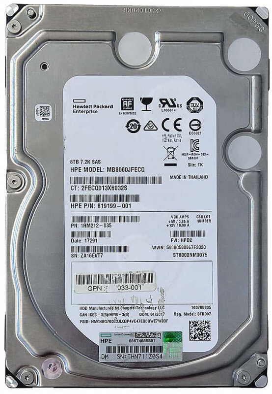 HDD 3,5”(LFF) HP MB8000JFECQ ST8000NM0075 8TB 7.2K 12G SAS прошедшие профилактику и тестирование