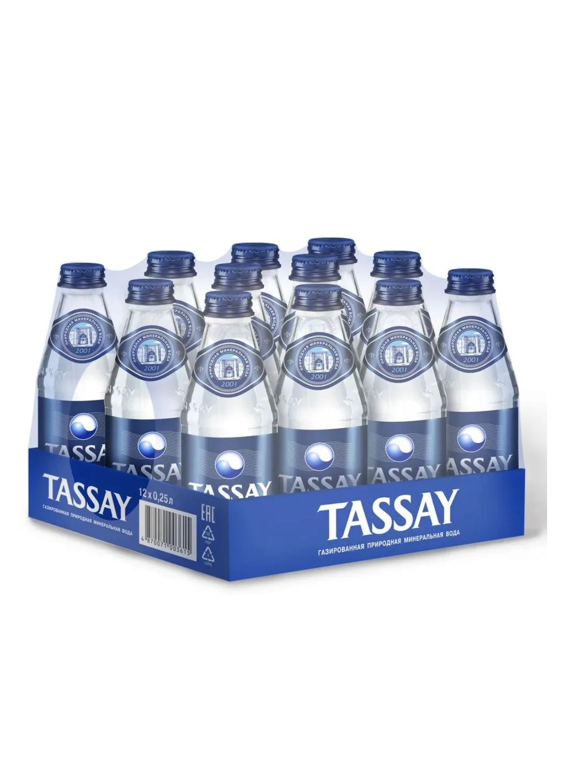 Вода питьевая TASSAY (Тассай), газированная, 0.25 л х 12 шт, стекло