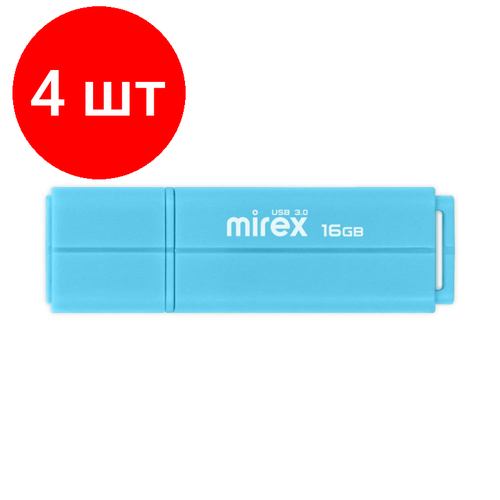 Комплект 4 штук, Флеш-память Mirex USB 3.0 LINE BLUE 16Gb (13600-FM3LBU16 )