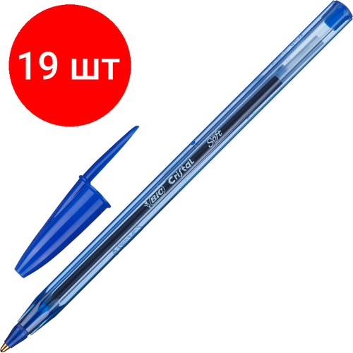 Комплект 19 штук, Ручка шариковая неавтомат. BIC Cristal Soft масл, синий,0.35мм,951434 ручка ручка шариковая bic cristal soft синий 0 35мм 951434 5 шт