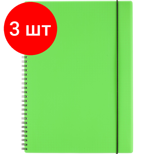 Комплект 3 штук, Бизнес-тетрадь Тетрадь Attache Neon А4 96л кл. спираль обл. пластик зеленый