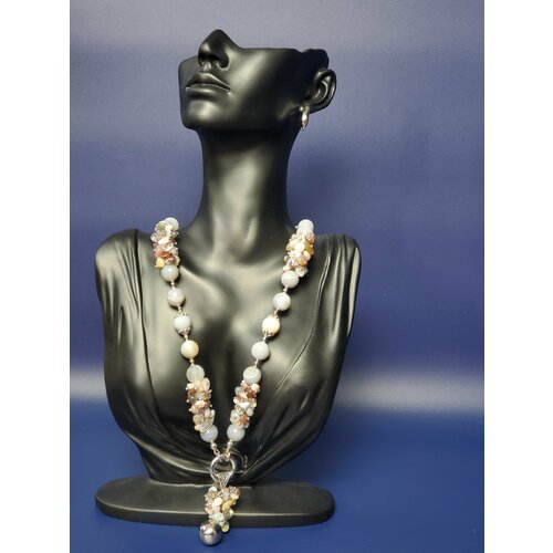 Колье из натурального агата с кулоном, агат, металл, длина 53 см, серебряный, серый