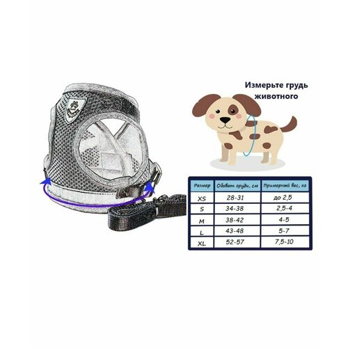 Шлейка дышащая анатомическая со светоотражающими элементами для собак мелких пород и кошек с поводком 15м размер XS обхват груди 28-31 см 400₽