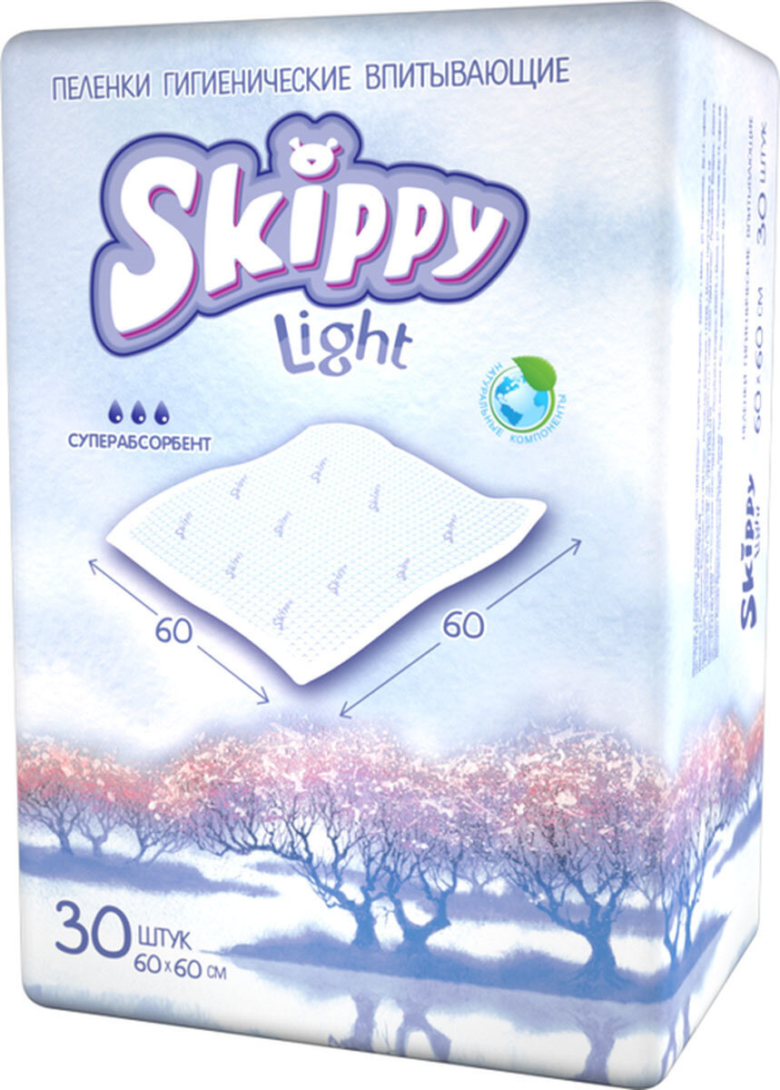 Пеленки Skippy гигиенические для детей Light 60х60 см, 30 шт, цвет: белый - фото №2