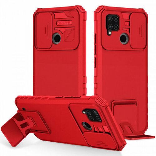 силиконовый чехол с микрофиброй df для realme c15 красный CamShield Holder Противоударный чехол-подставка для Realme C15 / C25 / C25s с защитой камеры