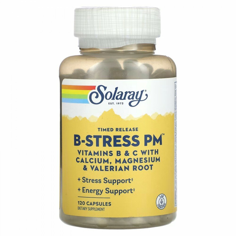 Solaray Timed Release Vitamin B-Stress PM 120 Capsules
