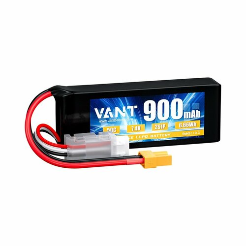 Аккумулятор LiPo Vant - 7.4В 900мАч 50C (мягкий корпус, 2S, разъём XT30) аккумулятор vant lipo 11 1v 1800mah 30c разъем t plug для радиоуправляемых вертолетов катеров машин