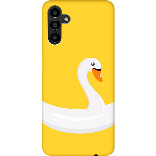 Силиконовый чехол на Samsung Galaxy A13 5G, Самсунг А13 Silky Touch Premium с принтом Swan Swim Ring желтый матовый soft touch силиконовый чехол на samsung galaxy a54 5g самсунг а54 с 3d принтом duck swim ring черный