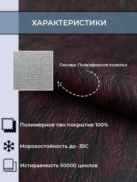 Экокожа или искусственная кожа для рукоделия, мебели, двери, интерьера . Кожзам Отрез 2,1 м, Ширина 1,14м, Плотность 450 г/м2. Цвет: Бордовый — фото 1
