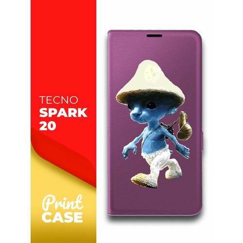 Чехол на Tecno Spark 20 (Техно Спарк 20) фиолетовый книжка эко-кожа подставка отделением для карт и магнитами Book Case, Miuko (принт) Шалушай чехол на tecno spark 20 техно спарк 20 черный книжка эко кожа подставка отделением для карт и магнитами book case miuko принт бледные цветы