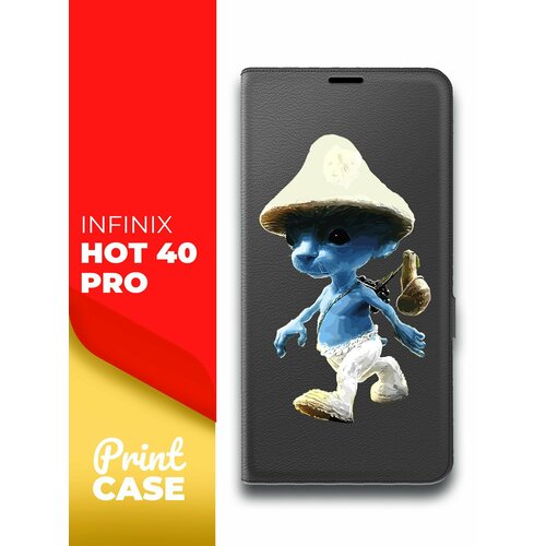 Чехол на Infinix HOT 40 Pro (Инфиникс Хот 40 Про) черный книжка эко-кожа подставка отделением для карт и магнитами Book case, Miuko (принт) Шалушай чехол на infinix hot 40 pro инфиникс хот 40 про зеленый опал книжка эко кожа подставка отделение для карт магнит book case miuko принт шалушай