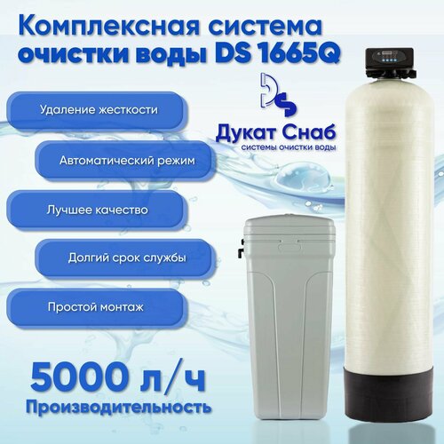 Система очистки воды DS 1665 Q под загрузку. Автоматический фильтр комплект умягчения и обезжелезивания воды из водопровода, колодца, скважины, для дома и дачи. Потребители до 7 человек.