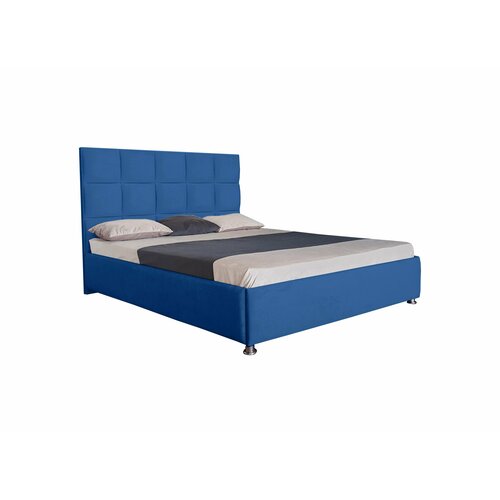 Односпальная кровать Флорида Нью 90x200 основание металлическое с ламелями велюр синий ножки 13 см хром