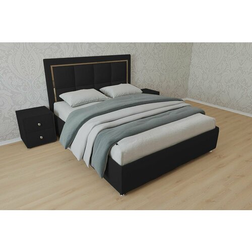 Двуспальная кровать Вирджиния 140x200 основание металлическое с ламелями велюр черный ножки 5 см