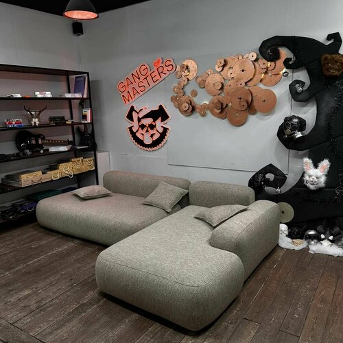 Диван модульный Стоун для дома, для гостиной, светло-коричневая (бежевая) рогожка, Банда Мастеров, Россия, глубина оттоманки 170 см