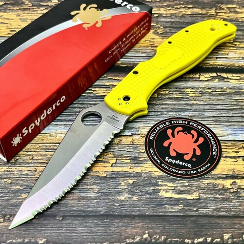 нож складной spyderco sc91pbbk2 pacific salt 2 h2 black blade black handle Нож складной Spyderco SC258SYL Stretch 2 XL, H2 Serrated Blade, Yellow Handle