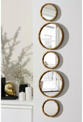 Набор настенных зеркал «Бамбук», d зеркальной поверхности 20,5/13 см, цвет золотистый
