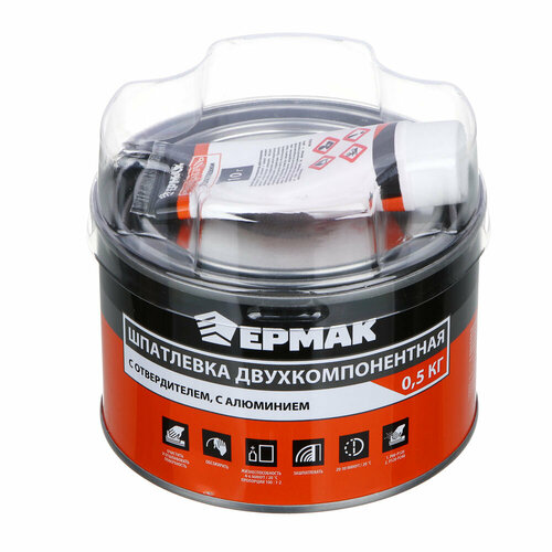 Ермак Шпатлевка двухкомпонентная с отвердителем с алюминием 05 кг 369₽
