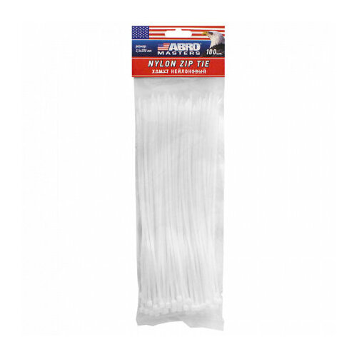 Хомут пластиковый 48 х 300 100 шт белый Abro ABRO ZT-003-R цена за 1 шт 750₽