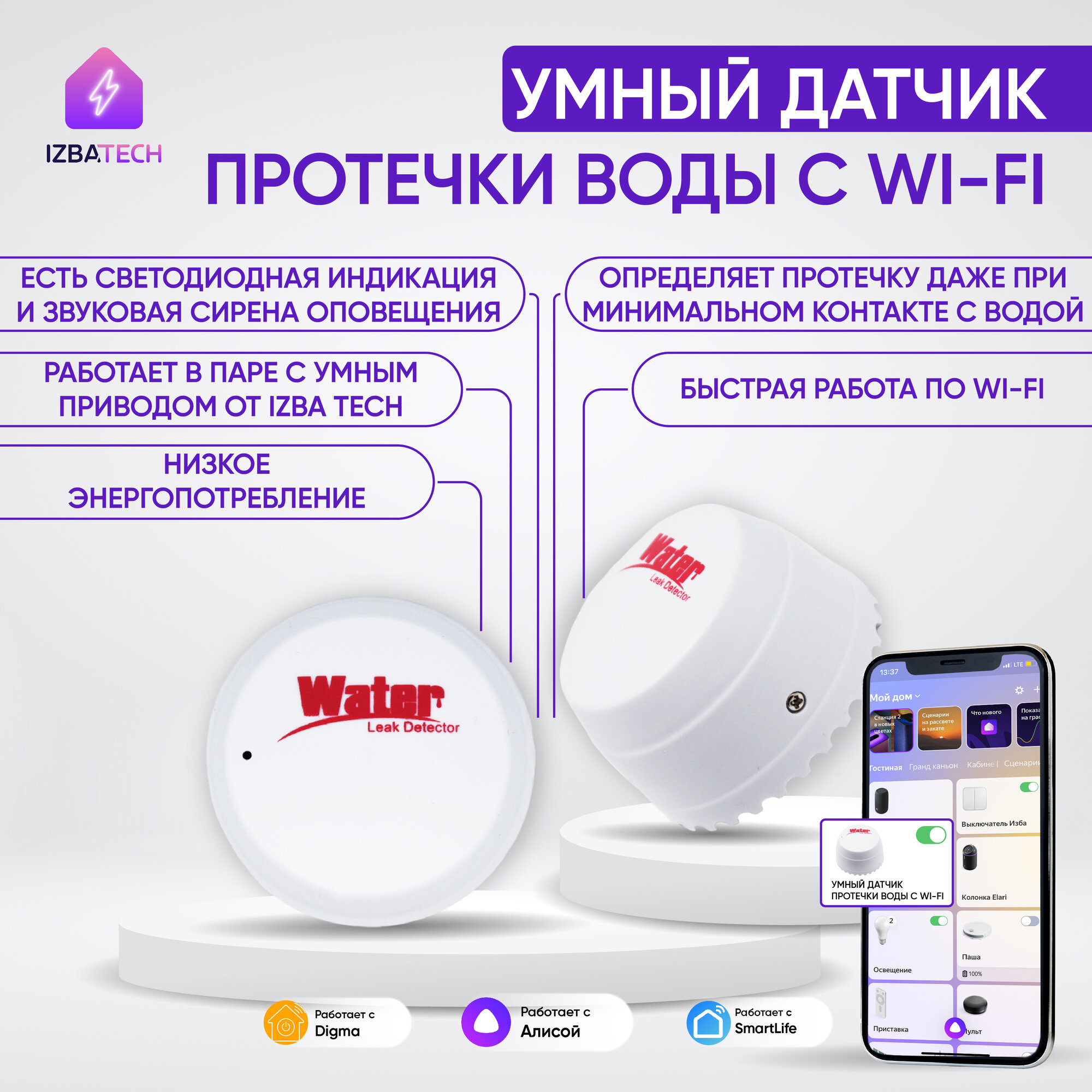 Датчик протечки WIFI для умного привода / розетки