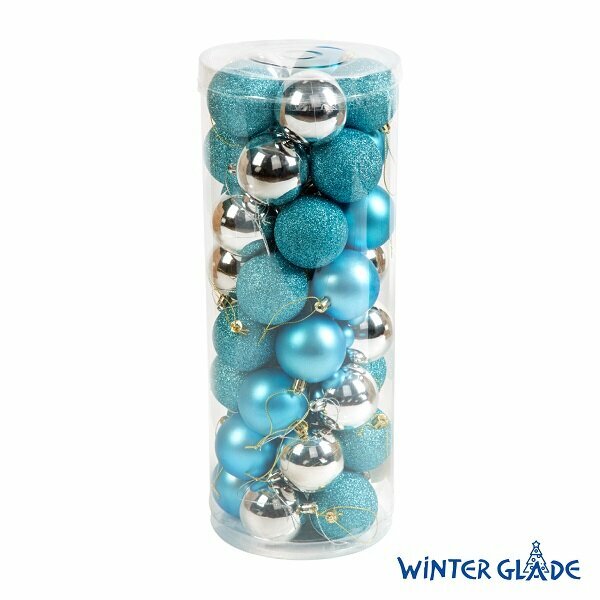 Winter Glade Набор ёлочных шаров, пластик, синий/серебро микс, 40 шт в уп. 60140G258