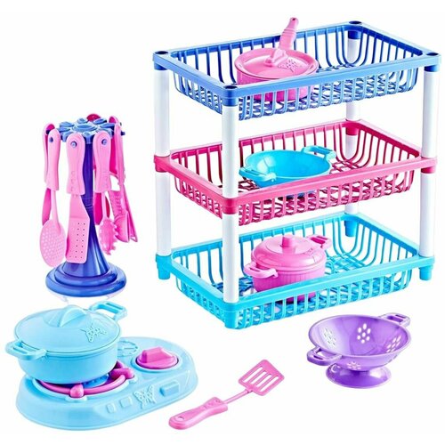 Детская игрушечная посуда с плитой и сушилкой, пластиковый сюжетно-ролевой набор для девочек, юный повар, 29 предметов