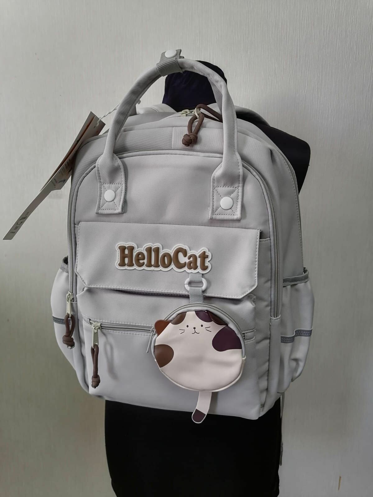 Школьный вместительный рюкзак с сумочкой котом