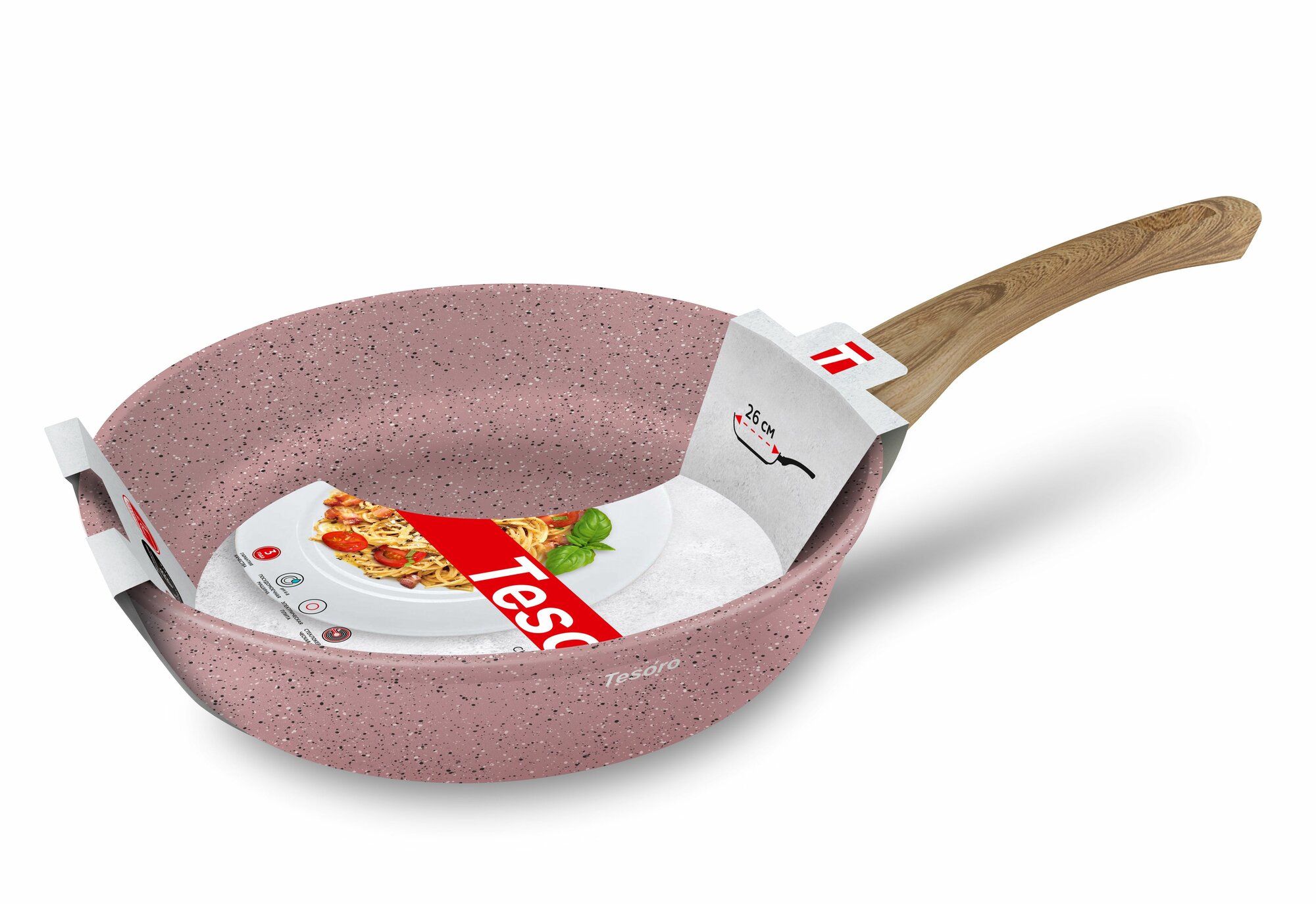 Сковорода Tesoro Molise Induction, розовая, для индукции, алюминий, антипригарное покрытие — фото 1
